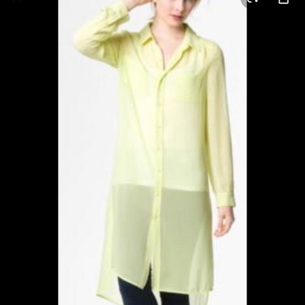 Trouvé Sheer Yellow Button Down Shirt, XS/S. - Picture 3 of 8